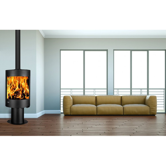 Poêle à bois 7kW Gabriel rond noir chauffage central