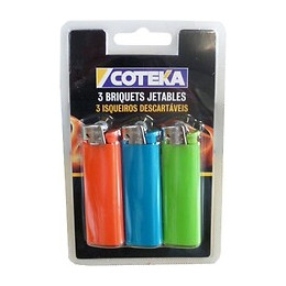 Lot de 3 Briquets pierre jetables 3 couleurs