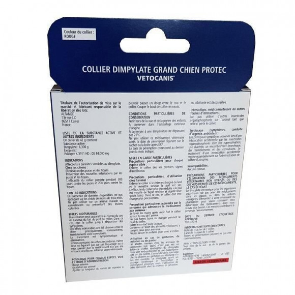 Vetocanis Collier Anti-puces Et Anti-tiques - Rouge - Pour Grand Chien
