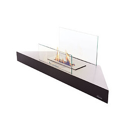 Cheminée Bioéthanol  D'angle En Inox Laqué Noir Avec Écran De Sécurité En Verre Trempé