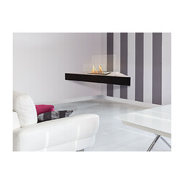 Cheminée Bioéthanol  D'angle En Inox Laqué Noir Avec Écran De Sécurité En Verre Trempé