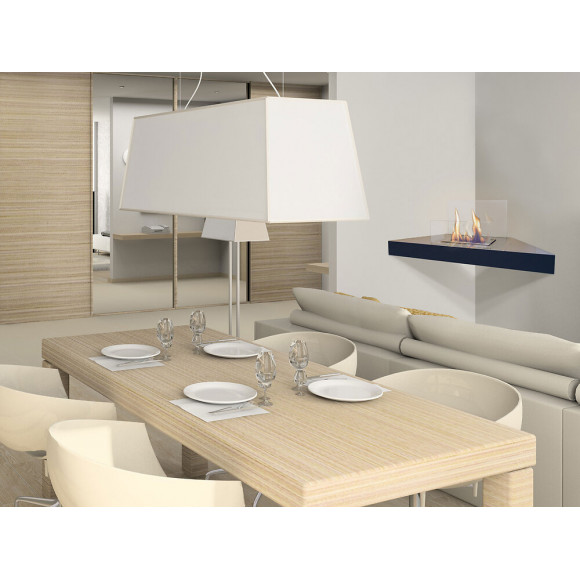 Cheminée Bioéthanol  D'angle En Inox Laqué Noir Avec Écran De Sécurité En Verre Trempé