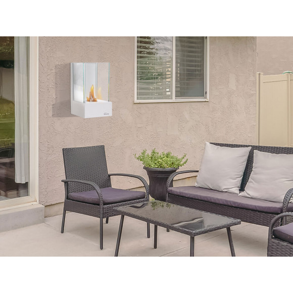 Cheminée Murale Bio-éthanol Ultra Design Épurée Blanche Intense, Avec Parois En Verre