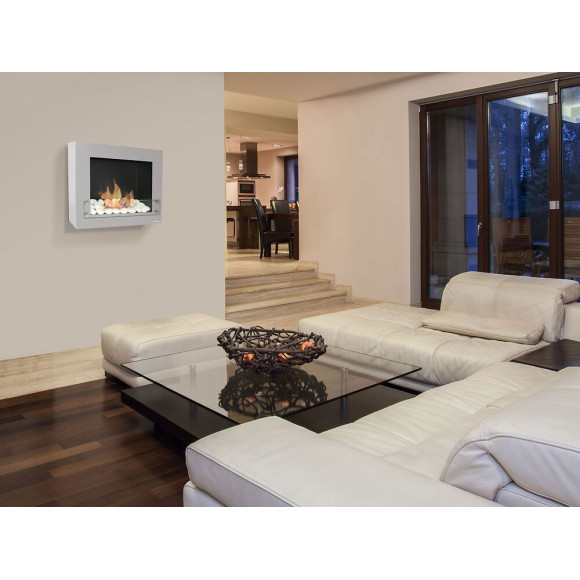 Cheminée Murale Bio-éthanol Laquée Gris Avec Verre De Protection