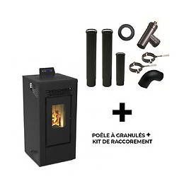 Poêle À Granulés Air Anita 10 Kw Sannover Noir + Kit Raccordement Fumisterie