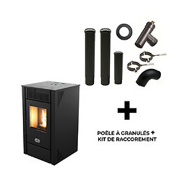 Poêle À Granulés Air Anita 10 Kw Sannover Noir + Kit Raccordement Fumisterie