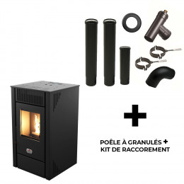Poêle À Granulés Air Frida 7 Kw Sannover Noir + Kit Raccordement Fumisterie