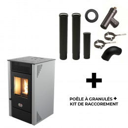 Poêle À Granulés Air Anita 10 Kw Sannover Blanc + Kit Raccordement Fumisterie