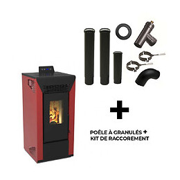 Poêle À Granulés Air Anita 10 Kw Sannover Bordeaux + Kit Raccordement Fumisterie