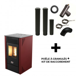 Poêle À Granulés Air Anita 10 Kw Sannover Bordeaux + Kit Raccordement Fumisterie