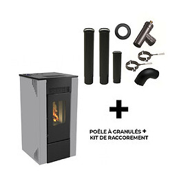 Poêle À Granulés Air Frida 7 Kw Sannover Gris + Kit Raccordement Fumisterie