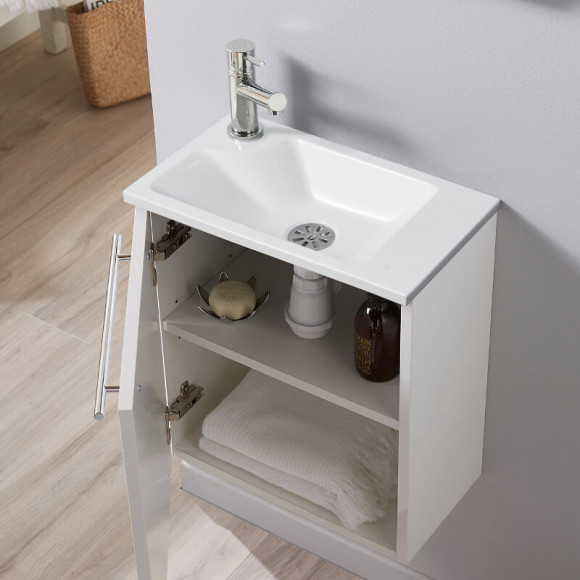 Meuble Lave-mains Pour Wc Blanc Avec Vasque Design En Solid Stone Et Mitigeur