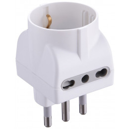 Adaptateur Italien: 1 Prise Schuko 10 / 16a + 2 Prises 10/16a. Fiche 16a