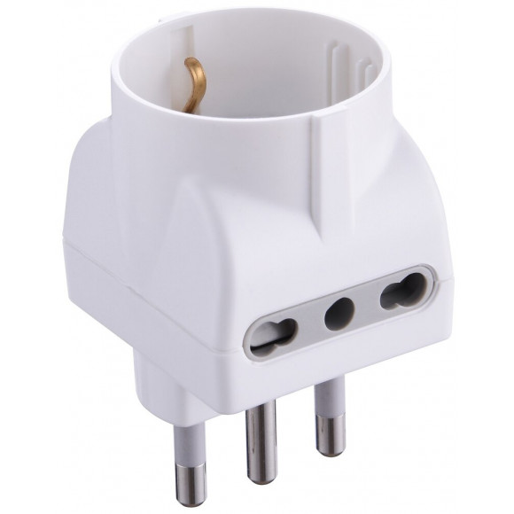Adaptateur Italien: 1 Prise Schuko 10 / 16a + 2 Prises 10/16a. Fiche 16a
