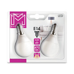 2 Ampoules LED équivalent 40W Sphérique E14 2700K dépoli