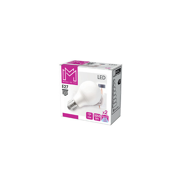 2 Ampoules LED équivalent 75W Standard E27 4000K dépoli