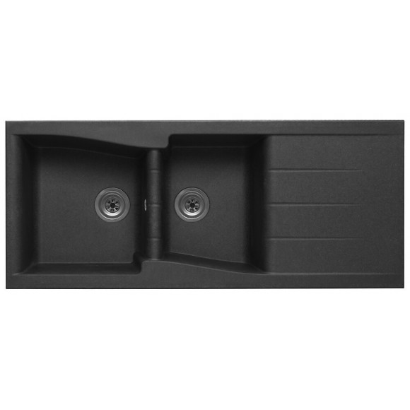 Evier en Quartzolit Granit Luna 2 Bacs 1 égouttoir 116x50 Noir