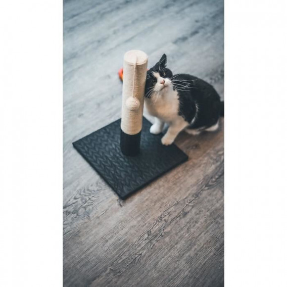 Aime Poteau Griffoir Jute 42 Cm - Base Solide Rectangulaire - 30x30 Cm - Jouet Pompon - Noir