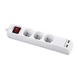Bloc Multiprise Avec Interrupteur 3 Prises 2p+t Et 2 Prises Usb 5v Dc - Cordon H05vv-f 3g1mm² - 1,4m