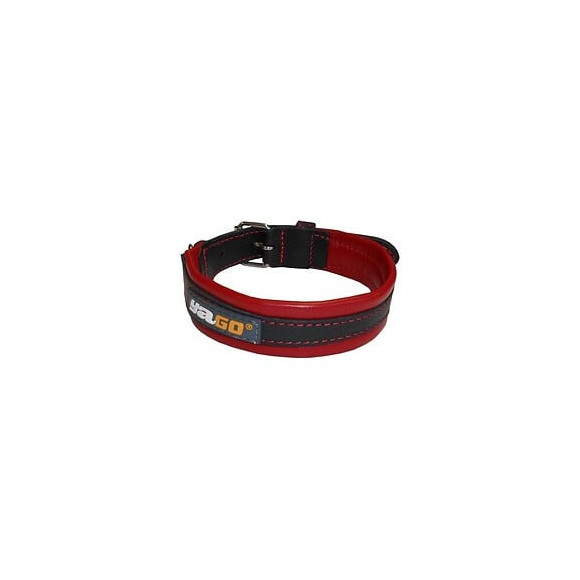 Yago Collier En Cuir Noir Et Rouge Souple Et Reglable Pour Moyen Chien, Taille M 34-43 Cm