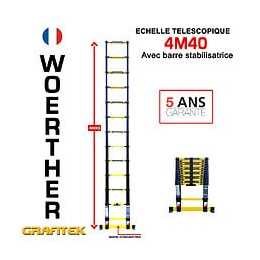 Echelle Télescopique Woerther 4m40 Avec Barre Stabilisatrice - Garantie 5 Ans - Qualité Supérieur