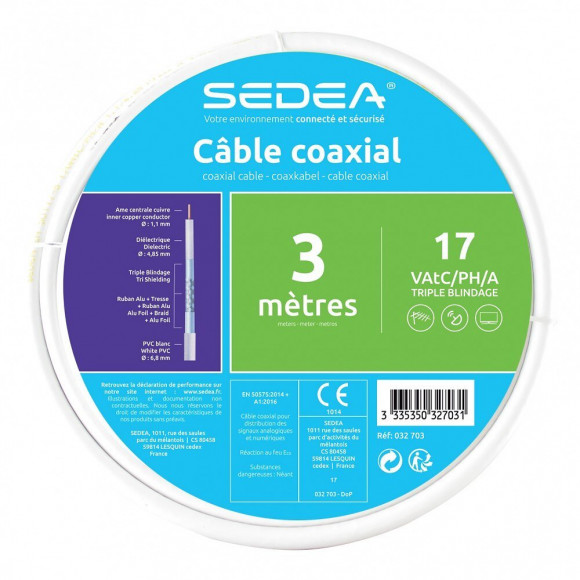 Câble Coaxial Tv 17vatc Triple Blindage L.3 M Sedea