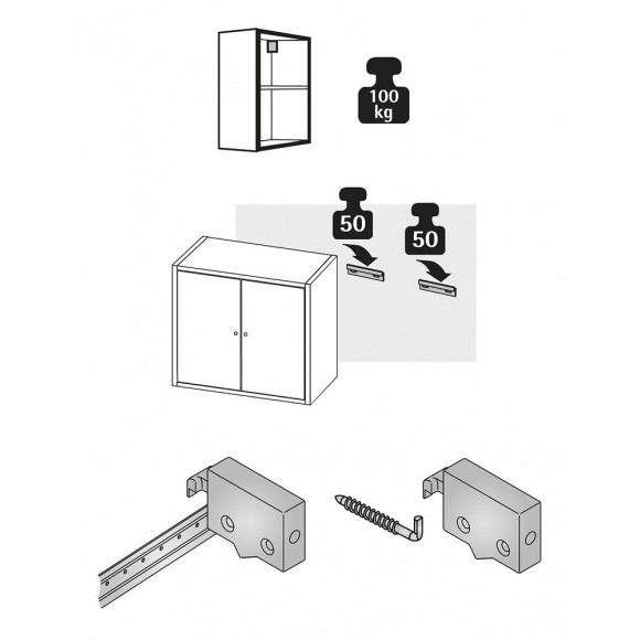 Lot De 2 Suspensions Pour Meuble Haut Plastique Brut Hettich, L.62 Mm