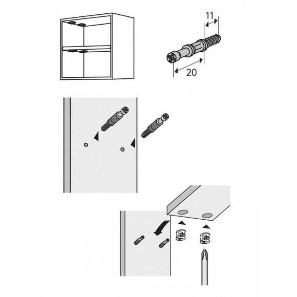 Lot De 10 Goujons D'assemblage Rastex Acier Nickelé Hettich, L.20 Mm