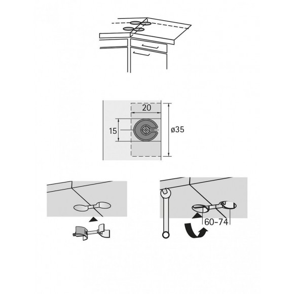 Lot De 2 Raccords De Plan De Travail Acier Chromé Hettich, L.65 Mm