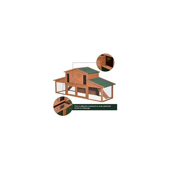 Clapier Cage À Lapins Rongeurs Poulailler Xxl 2 Étages 2 Enclos Tiroir Déjection 2,27l X 0,70l X 1h M Bois Massif Pin