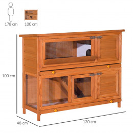 Cage A Lapin Poulailler Clapier En Bois De Pin De Grande Taille Avec 2 Etages 120x48x100 Cm