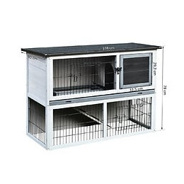 Clapier À Lapin Cage À Lapin 2 Étages 3 Portes Verrouillables Plateau Coulissant Rampe Et Toit Ouvrant Bois De Sapin Gris Bl