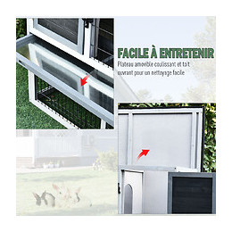 Clapier À Lapin Cage À Lapin 2 Étages 3 Portes Verrouillables Plateau Coulissant Rampe Et Toit Ouvrant Bois De Sapin Gris Bl