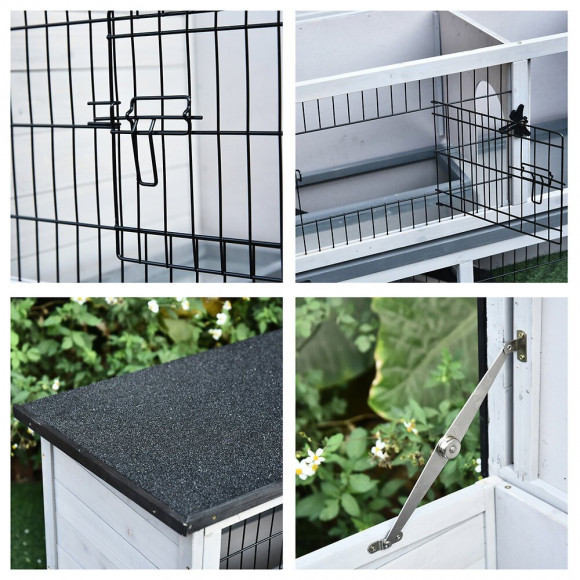 Clapier À Lapin Cage À Lapin 2 Étages 3 Portes Verrouillables Plateau Coulissant Rampe Et Toit Ouvrant Bois De Sapin Gris Bl