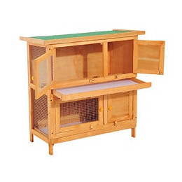 Clapier À Lapin Cage À Lapin Double Niveau Plateaux Coulissants 4 Portes Verrouillables Toit Ouvrant 90l X 45l X 90h Cm