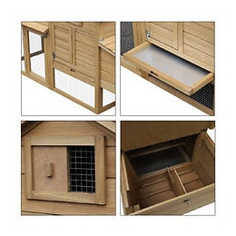 Petit Poulailler Cottage Cage À Poules Sur Pied Dim. 151l X 54l X 87h Cm Multi-équipement Bois Massif De Pin