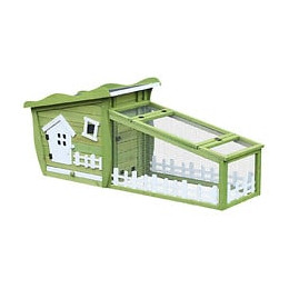 Clapier Cage À Lapins Style Cabane Et Pré Dim. 155l X 55l X 65h Cm Multi-équipement Bois Massif Pin Vert Blanc
