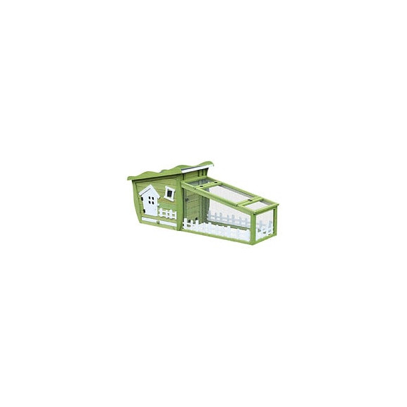 Clapier Cage À Lapins Style Cabane Et Pré Dim. 155l X 55l X 65h Cm Multi-équipement Bois Massif Pin Vert Blanc