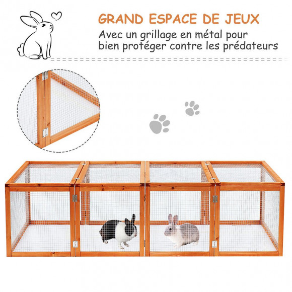 Clapier Cage À Lapins Extérieur Intérieur Pliable 2 Portes Supérieures 181l X 100l X 48h Cm Bois Massif Pin