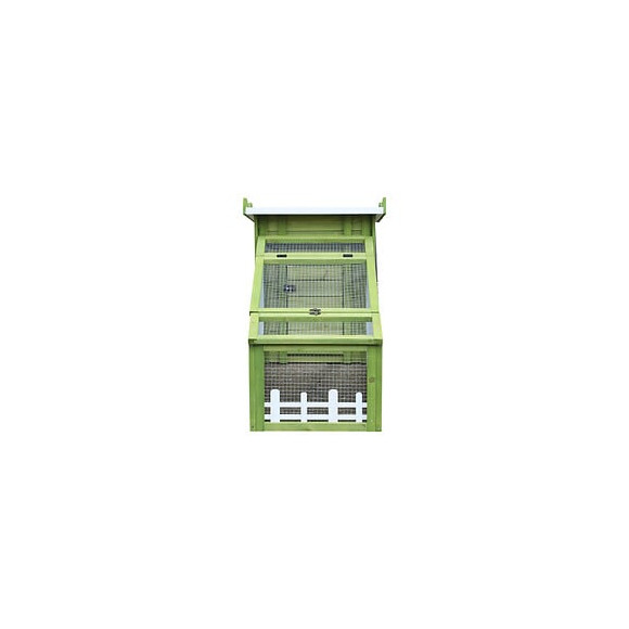 Clapier Cage À Lapins Style Cabane Et Pré Dim. 155l X 55l X 65h Cm Multi-équipement Bois Massif Pin Vert Blanc