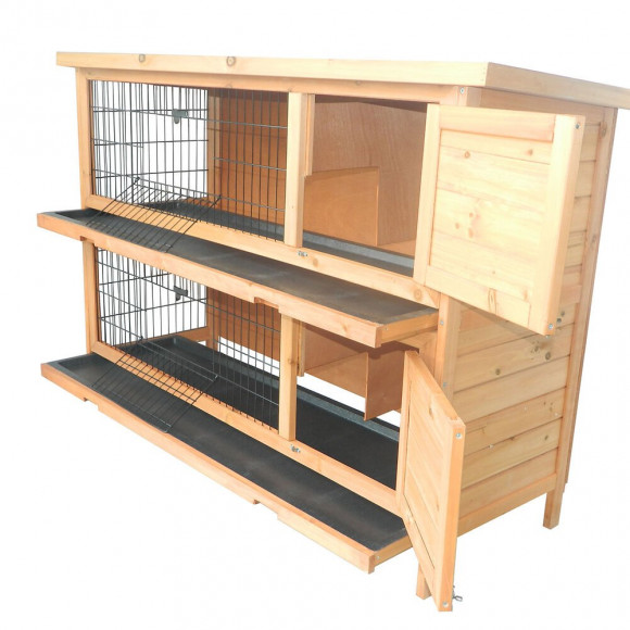 Clapier Sur Pieds Cage À Lapin Double Niveau Plateaux Excréments Coulissants 4 Portes Verrouillables Dim. 137l X 50l X 93h Cm