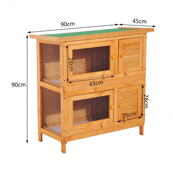 Clapier À Lapin Cage À Lapin Double Niveau Plateaux Coulissants 4 Portes Verrouillables Toit Ouvrant 90l X 45l X 90h Cm