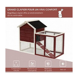 Clapier Cage À Lapins Multi-équipé : Niche Supérieure Avec Rampe, Plateau Excrément, Fenêtre + Enclos  Extérieur Sécuri