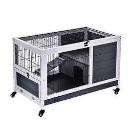 Clapier À Lapin Sur Roulettes Cage À Lapin 2 Étages Porte Verrouillable Toit Ouvrant Plateau Coulissant Rampe Bois De Sapin 