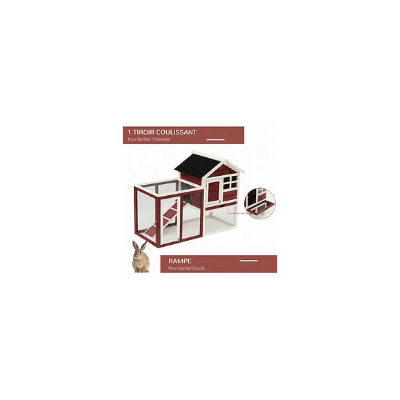 Clapier Cage À Lapins Multi-équipé : Niche Supérieure Avec Rampe, Plateau Excrément, Fenêtre + Enclos  Extérieur Sécuri