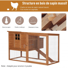 Poulailler Cottage Cage À Poules Sur Pied Dim. 168l X 110l X 101h Cm Multi-équipement Bois Sapin Lasuré