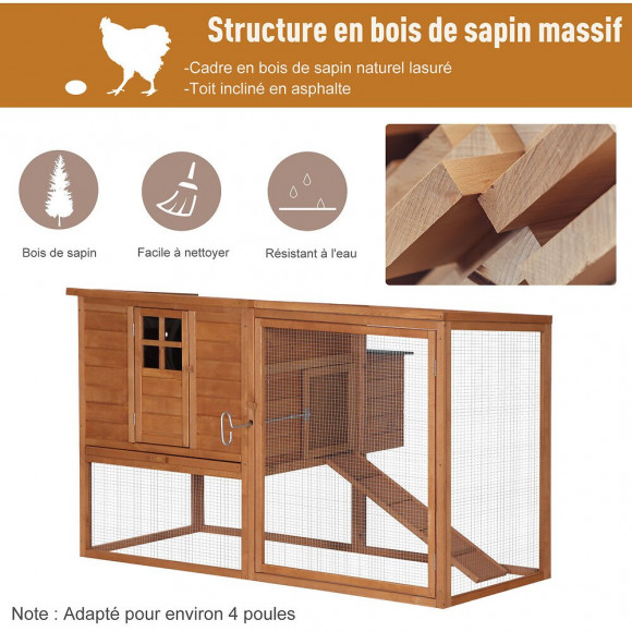 Poulailler Cottage Cage À Poules Sur Pied Dim. 168l X 110l X 101h Cm Multi-équipement Bois Sapin Lasuré