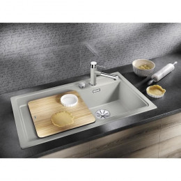 Blanco Zenar 5s - Evier - Silgranit - 1 Cuve - Egout A Gauche - Vidage Auto - Siphon Inclus - Planche A Decouper Bois - Anthrac