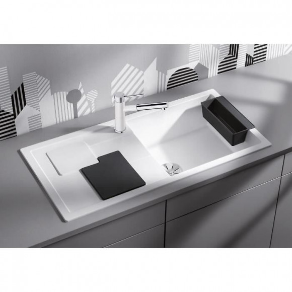 Blanco Sity Xl 6s - Evier - Silgranit - Blanc - 1 Cuve Xl - Egout A Gauche - Vidage Manuel - Siphon - Planche Et Bac Polymere G