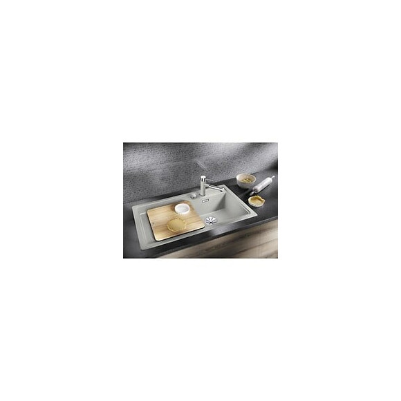 Blanco Zenar 5s - Evier - Silgranit - 1 Cuve - Egout A Gauche - Vidage Auto - Siphon Inclus - Planche A Decouper Bois - Anthrac